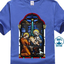 Load image into Gallery viewer, Stained Glass T Shirt Christ In Manger Christmas Catholic Jesus S 5xl 2018 Short Sleeve Cotton T Shirts Man Clothing Animal
