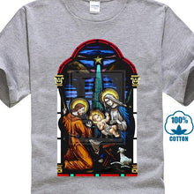 Load image into Gallery viewer, Stained Glass T Shirt Christ In Manger Christmas Catholic Jesus S 5xl 2018 Short Sleeve Cotton T Shirts Man Clothing Animal
