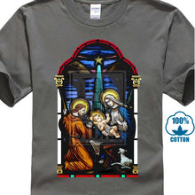 Load image into Gallery viewer, Stained Glass T Shirt Christ In Manger Christmas Catholic Jesus S 5xl 2018 Short Sleeve Cotton T Shirts Man Clothing Animal
