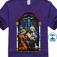 Load image into Gallery viewer, Stained Glass T Shirt Christ In Manger Christmas Catholic Jesus S 5xl 2018 Short Sleeve Cotton T Shirts Man Clothing Animal
